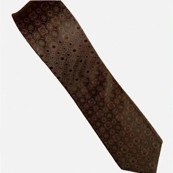 2/$30 VINTAGE Italian Brown Geometric Woven Silk Tie - Picture 3 of 7
